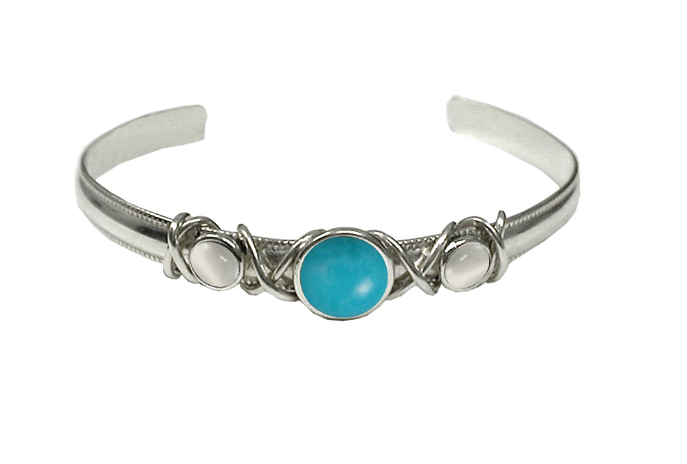 Sterling Silver Cuff Bracelet With Turquoise And White Moonstone